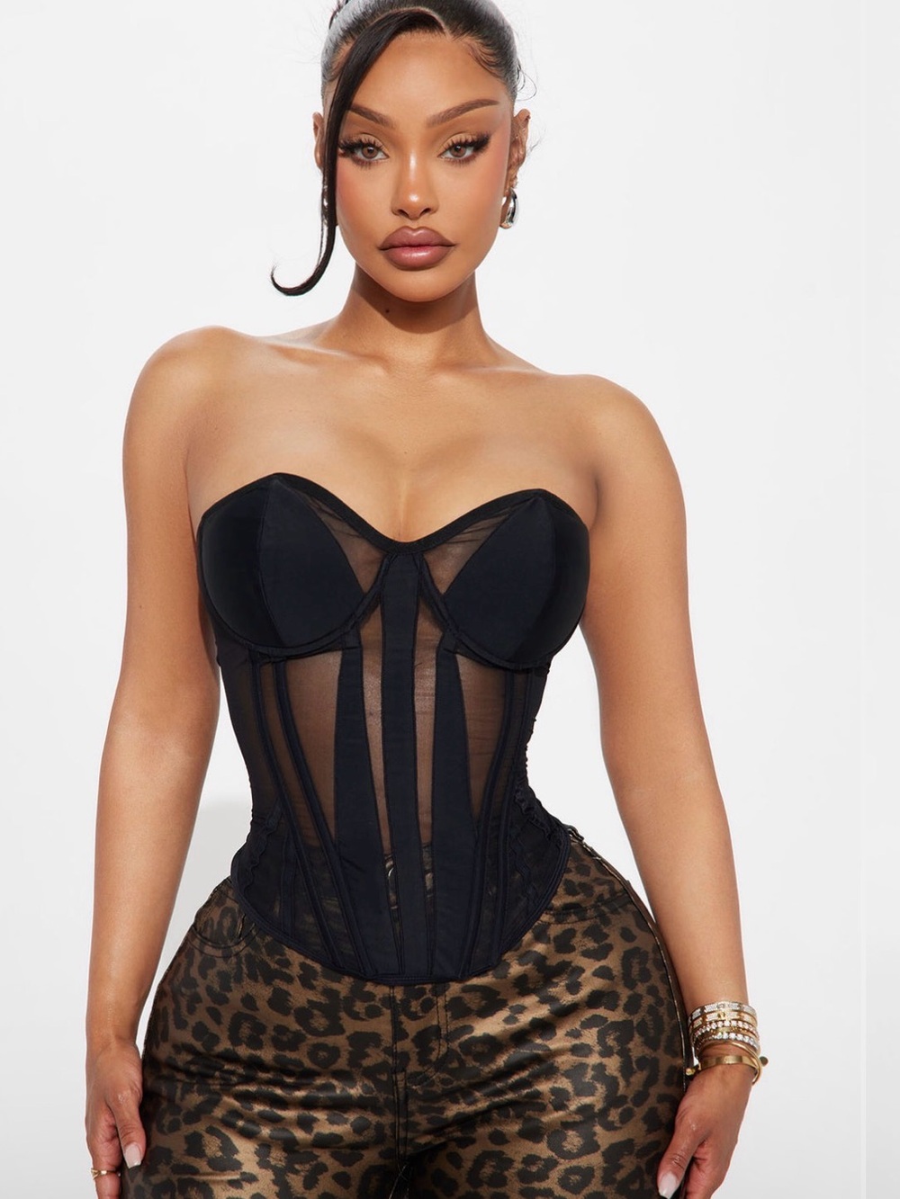 Zelia Black Mesh Corset Top